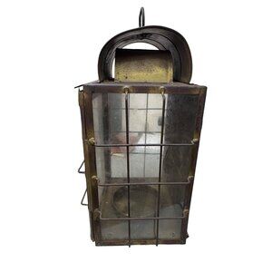 Antique Brass Glass Marine or Railroad Lantern Handle Protecting Grid 16" Large